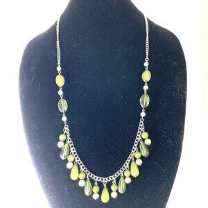 Paparazzi Necklace & Earring Set Silver Tone With Green Faux Gems NWT